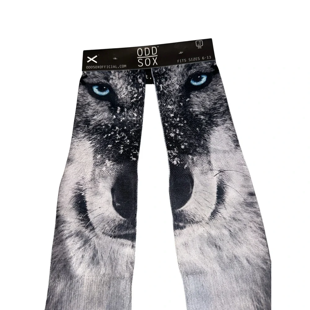NWT Odd Sox Wolf Graphic Crew Socks Blue Eyes Nature‎ Wildlife Mens 6-13